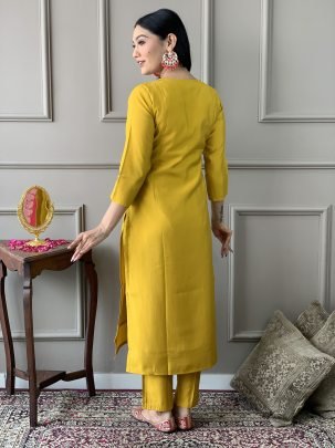 Mustard Chanderi Kurta Set With Premium Viscose Dupatta