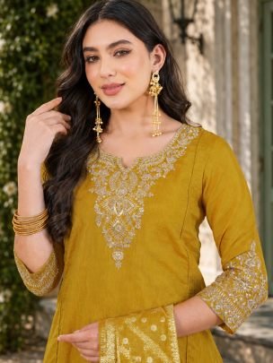 Mustard Colour Palazzo Style Kurti With Dupatta
