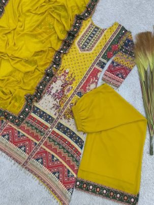 Mustard Printed Kurti Palazzo Set
