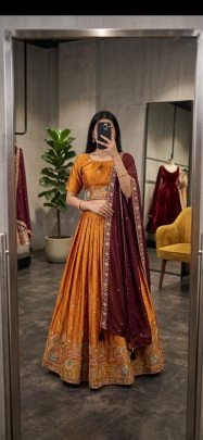 Elegance Embroidered Lehenga Choli with Wine Dupatta