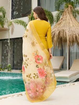 Mustard Yellow Viscose Kurta With Jacquard Dupatta