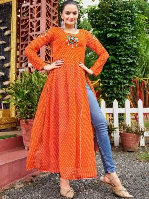 Naira Cut Orange Colour Navratri Kurti