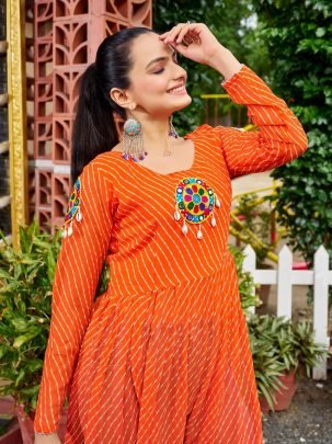 Naira Cut Orange Colour Navratri Kurti