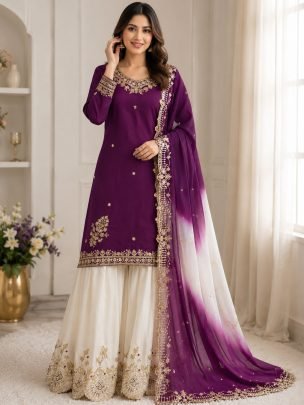 Natural French Crepe Wine Colour Palazzo Suit