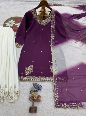 Natural French Crepe Wine Colour Palazzo Suit