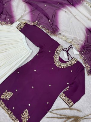 Natural French Crepe Wine Colour Palazzo Suit