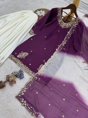 Natural French Crepe Wine Colour Palazzo Suit