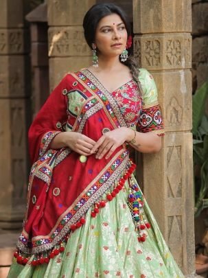 Garba Glow Muslin Cotton Lehenga Set