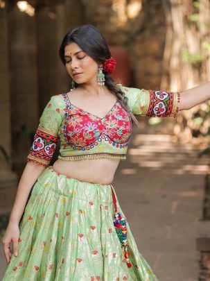 Garba Glow Muslin Cotton Lehenga Set