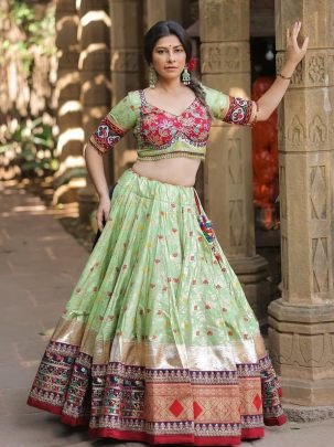 Garba Glow Muslin Cotton Lehenga Set
