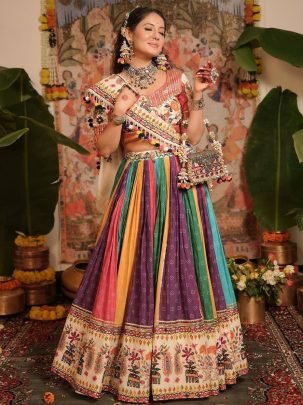 Navratri  Special  Muslin Cotton Real Mirror Work Lehenga Choli