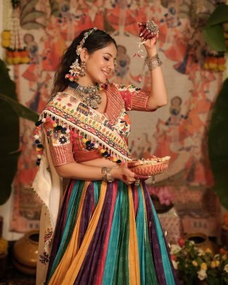 Navratri  Special  Muslin Cotton Real Mirror Work Lehenga Choli