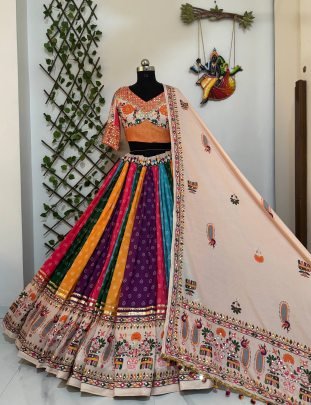 Navratri  Special  Muslin Cotton Real Mirror Work Lehenga Choli