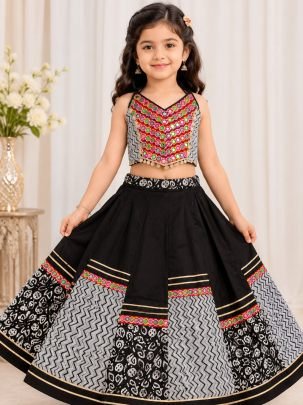 Navratri  Style Black Colour Kids Lehenga