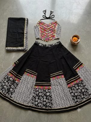 Navratri  Style Black Colour Kids Lehenga