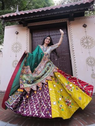 Navratri Wear Multi Colour Lehenga With Real Mirror Work Dupatta