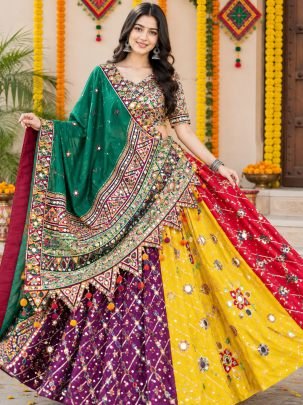 Navratri Wear Multi Colour Lehenga With Real Mirror Work Dupatta