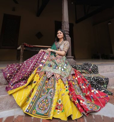 Navratri Wear Multi Colour Lehenga With Real Mirror Work Dupatta
