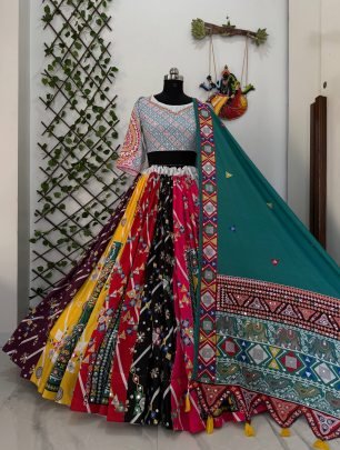 Navratri Wear Multi Colour Lehenga With Real Mirror Work Dupatta