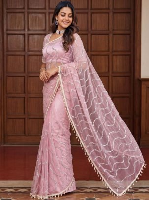Net Fabric Baby Pink Colour Saree