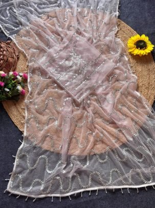 Net Fabric Baby Pink Colour Saree