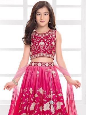 New Designer Embroidered Blouse With Kids Lehenga