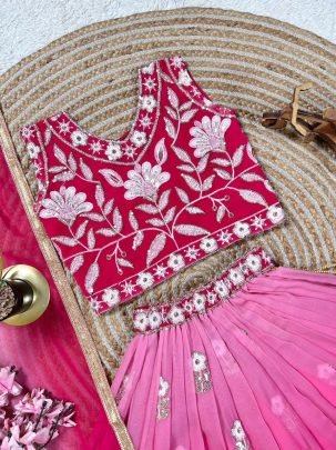 New Designer Embroidered Blouse With Kids Lehenga