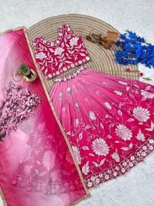 New Designer Embroidered Blouse With Kids Lehenga