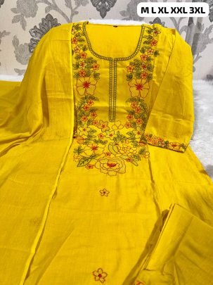 Heavy Hand Work Yellow Color Original Designer Embroidery kurti