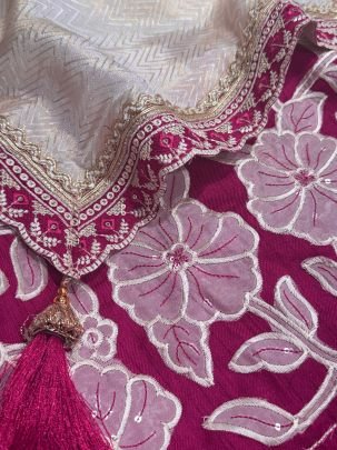 Off White Color Satin Saree With Sequins Embroidery Work