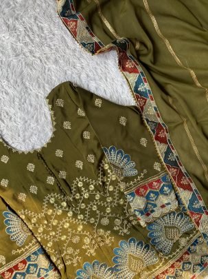 Olive Green Colour  Embroidery Work Palazzo Suit