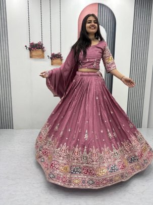 Onion Pink Royal Pure Vichitra Lehenga  Choli
