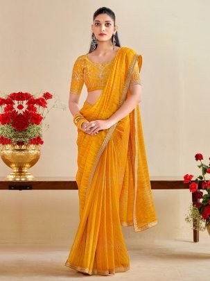 Orange  Elegance Bandhani Saree