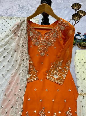 Orange Fox Georgette Fabric Sharara Suit