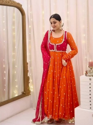 Orange Pink Glam Anarkali Set