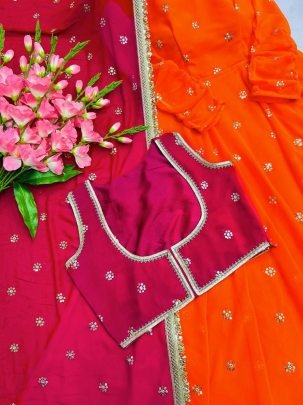 Orange Pink Glam Anarkali Set