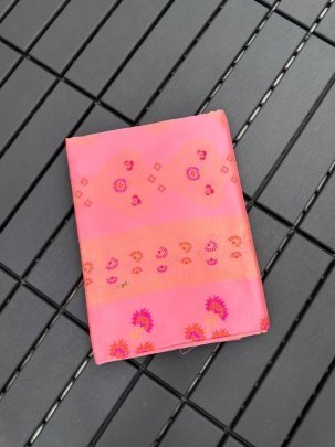 Organic Banarasi Lichi Silk Purple Saree With Printed Designer Red Blouse