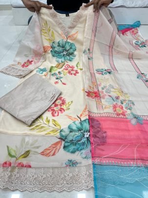 Orgenza Blossom Designer Off White Suit Set