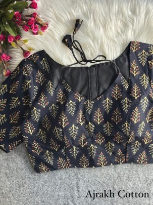 Original  Ajrakh  Fabric  Black  Colour  Blouse