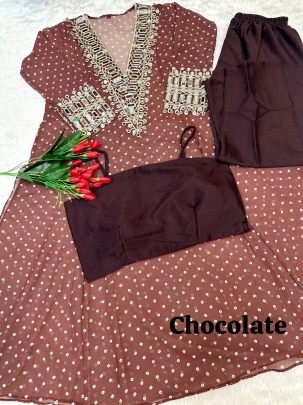 Original Mirror Lace  Work Brown Color Indowestern