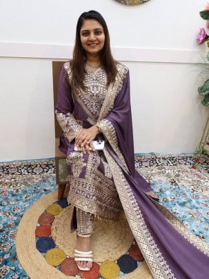 Pakistani Style  Purple Colour Ready Made Suit