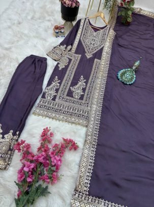Pakistani Style  Purple Colour Ready Made Suit
