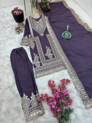 Pakistani Style  Purple Colour Ready Made Suit
