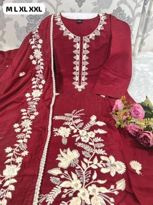 Maroon Zarina Roman Silk Party Wear Suit