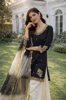 Party Wear Black Colour Palazzo Suit