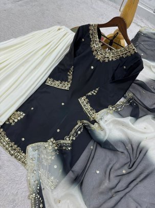 Party Wear Black Colour Palazzo Suit
