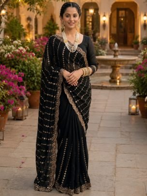 Party Wear Black Colour Saree 
