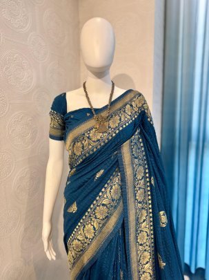 Party Wear  Blue Color Soft And Pure Chiffon Gerogette Saree