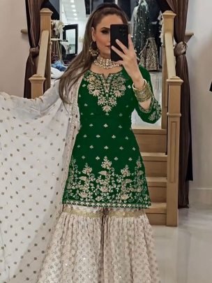 Party Wear  Green Colour  Sharara Suit 