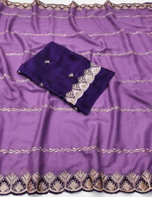 Party Wear Lavender Colour Saree
